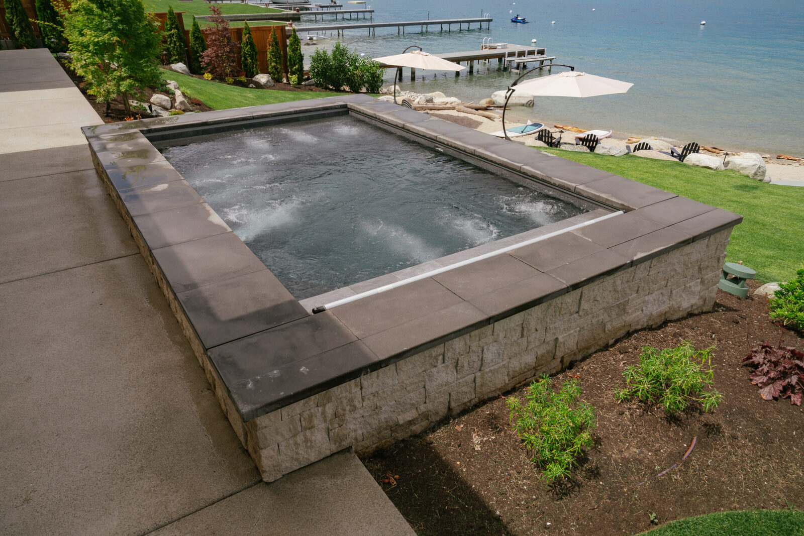 Overhead view of custom spa with jets running